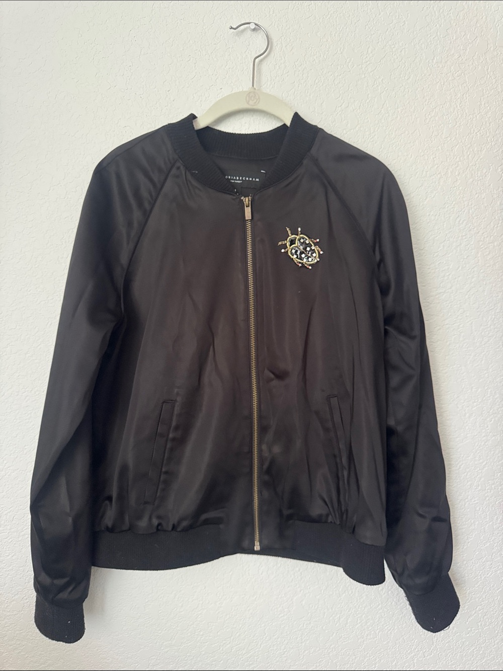 Victoria Beckham for Target Satin Black Bomber Jacket with insect details